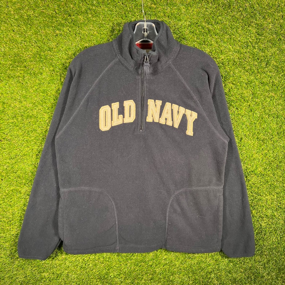 Old Navy Mens Quarter Zip Fleece Pullover Navy Blue Logo Sweatshirt Medium